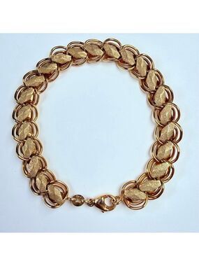 14K Yellow Gold Diamond Cut Interlocking Lotus Chain Two Sided Vintage Bracelet